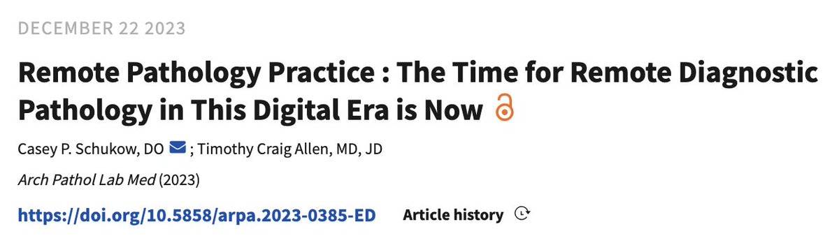 The title says it all, folks. @TimAllenMDJD and I are honored to share our thoughts on remote #pathology practice and #digital pathology, recently published in @ArchivesPath. Please check out the link below for more details! #PathX #TheTimeIsNow meridian.allenpress.com/aplm/article/d…