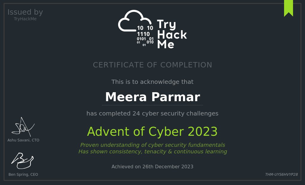 theboringkind's tweet image. 25 days, endless learning and fun!! 😁
@RealTryHackMe 
#adventofcyber2023