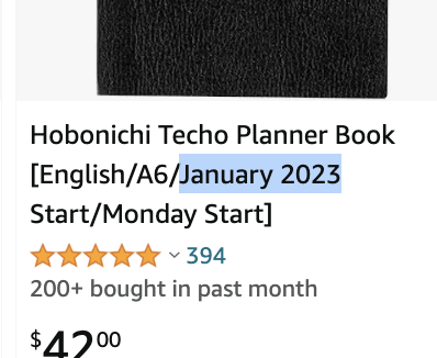 Hobonichi Techo Planner Book [English/A6/January 2023 Start/Monday Start]