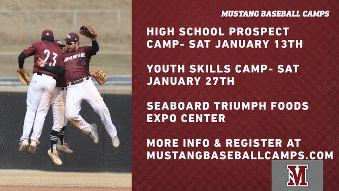 Our Morningside Baseball Camps are just around the corner! High School Camp- Jan 13th Youth Camp- Jan 27th Time is running out to register. Go to mustangbaseballcamps.com for more info and to reserve your spot!