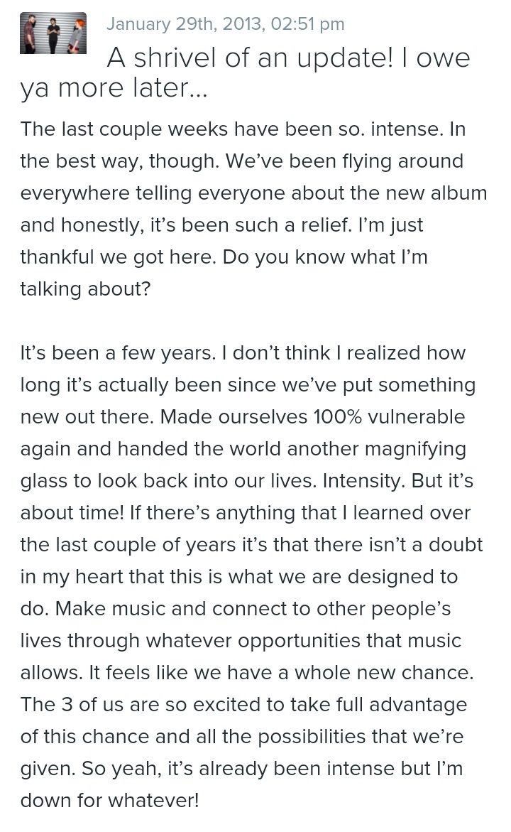 paramoreentries's tweet photo. JANUARY/29/2013

Paramore releases Now. Hayley talks about Self-Titled. https://t.co/D6YJck9SbA
