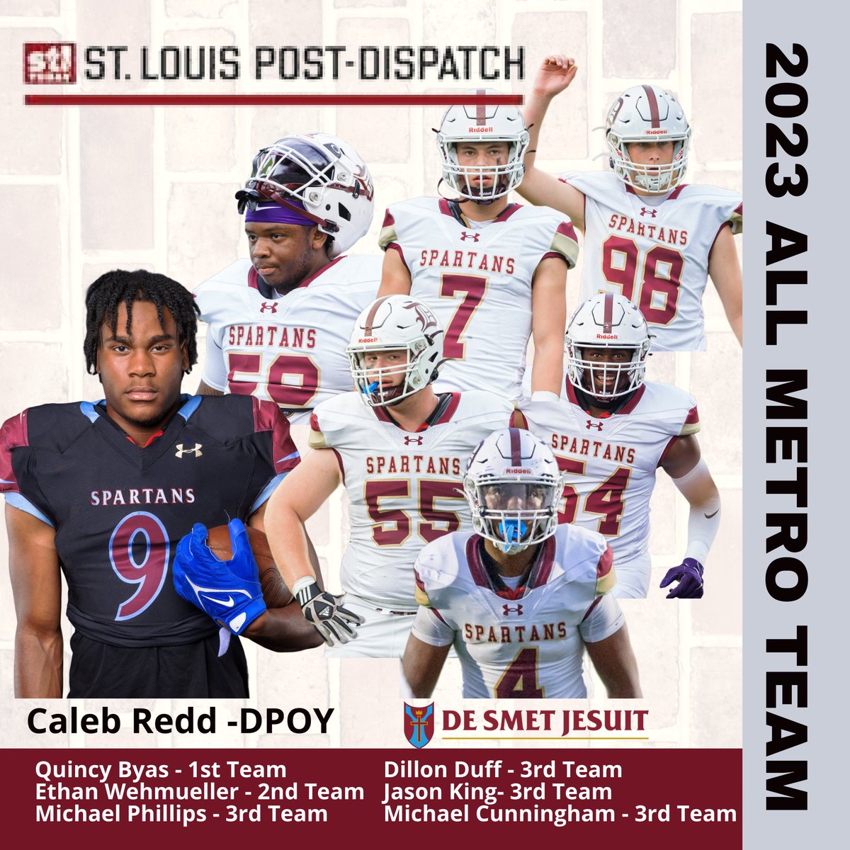 Thank you @STLhssports for your steadfast coverage of local athletes. And congrats to the @desmetfb members of the 2023 All Metro Team. @DeSmetJesuitHS @DeSmet_ADBarker #AMDG