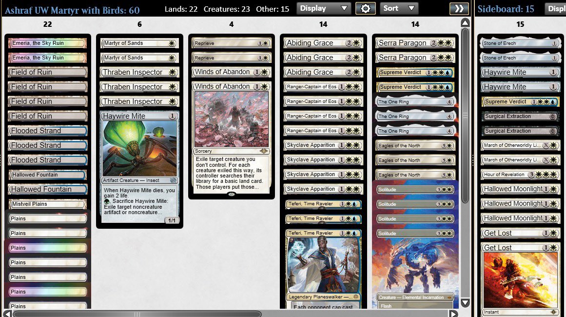 Top4 MTGO Modern PTQ with Wu Martyr 🥳🥳
 1.Hammer Time ✅❌✅
2.MonoG Tron ❌✅✅
3.Murktide  ✅❌✅
4.UB Deathshdow ✅✅
5.GB Tron ❌❌
6.Mono BCoffers ✅✅
7.Temur Rhinos ✅✅
8.Domain Zoo ✅✅
9.RB Scam ✅✅ - Concede
QF: Temur Rhinos ✅✅
SF: RB Scam ❌❌