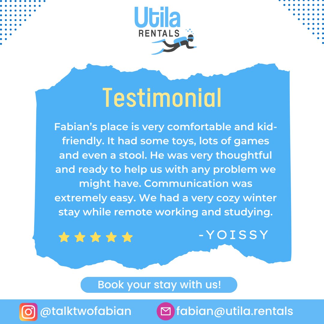 Thank you so much for your kind words, Yoissy! Fabian takes pride in ensuring guests feel at home, and it sounds like your stay was no exception.

Visit: utila.rentals

#beachfrontrentals #UtilaRentals #rentalapartment #homeforrent #findyourperfectrental