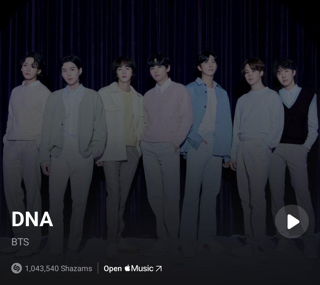 BTS_LYS_PY7's tweet photo. — 📊 “DNA” de @BTS_twt ha superado 1.000.000 MILLÓN de shazams!
– FELICITACIONES #BTS 🥳💜
#BTS #방탄소년단 #BTSARMY #DNA_BTS https://t.co/N7do2Kldi9