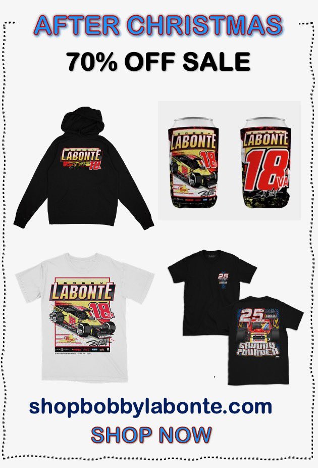 It’s on - the Year End Blow Out Sale - get your @bobbylabonte merch now at 70% off at shopbobbylabonte.com 🙌🏻🏁 #afterChristmas #Sale #racingmerch