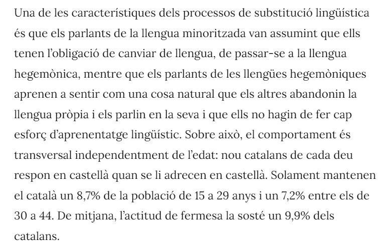 Parleu català amb tothom, a tothora i a tot arreu. Ens hi va ni més ni menys que la nostra supervivència col·lectiva.

Via <a href="/abel_riu/">Abel Riu</a>
