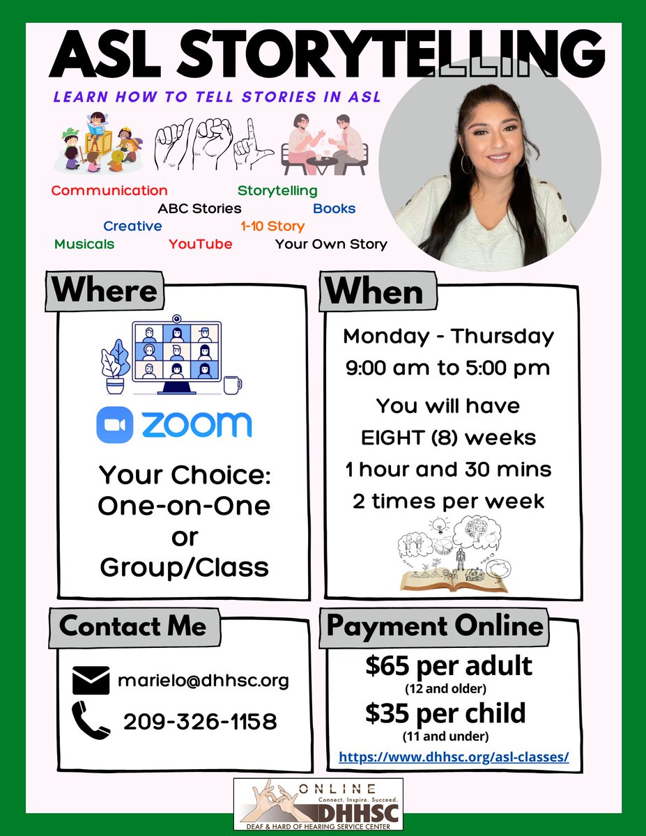 DHHSCtweets's tweet image. **TWO NEW ASL CLASSES COMING TO YOU!**
Full message: instagram.com/p/C1VZLTlsynu/…
Cannot wait to teach you soon!
#DHHSC #ASL #ASLClasses #ASLStorytelling #IntroductionToASLAndVocabulary #Learning #Skill #AmericanSignLanguage