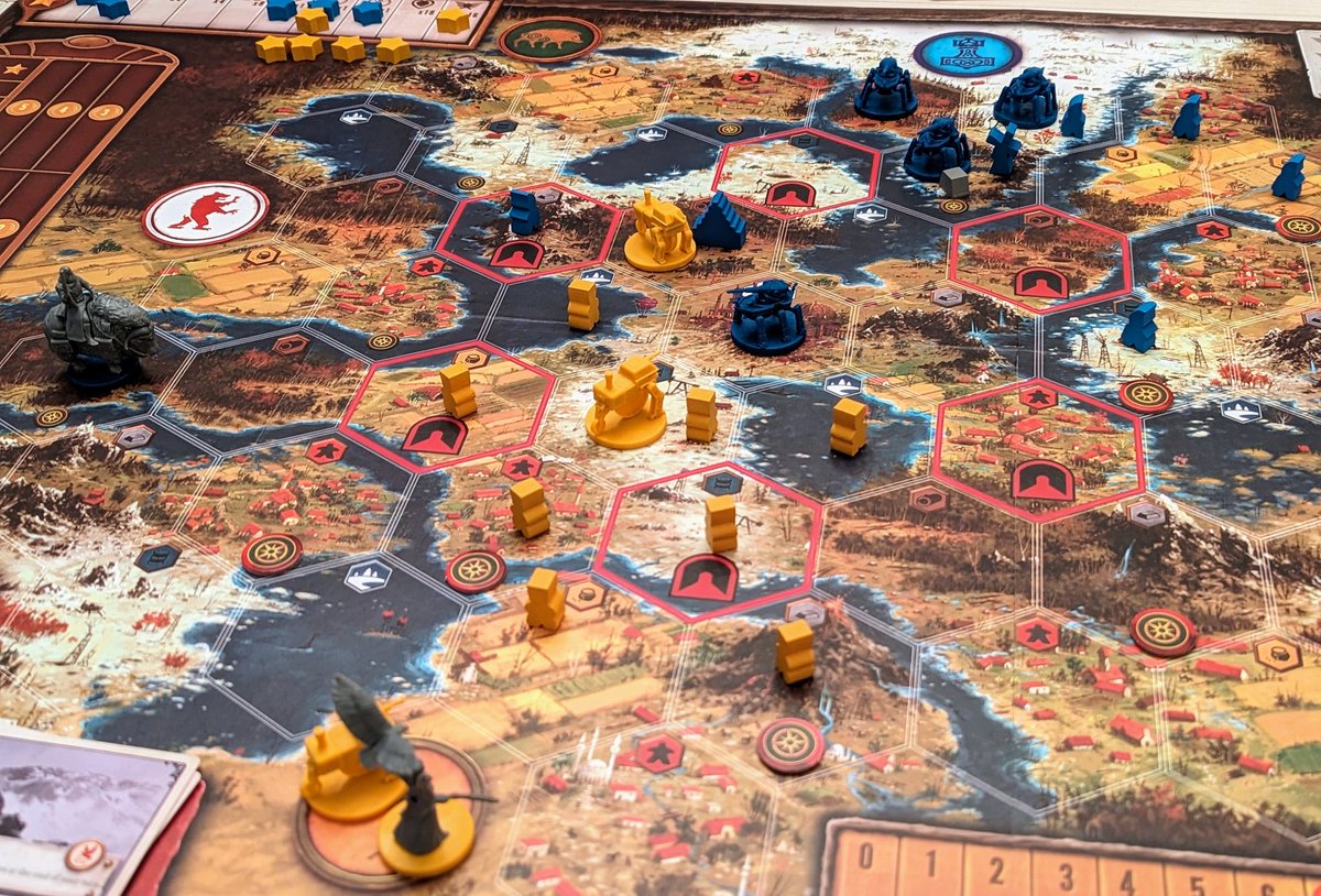 djisom's tweet photo. Solo game #8 of Scythe for #DeepDiveDecember was a nail biter. I stole victory on my final turn by winning a combat to take back the factory. https://t.co/4yQbYUUj9a