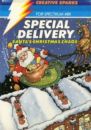 badgameart's tweet photo. Santa’s time saving delivery method didn’t go down too well. The larger presents simply rolled off the roof, the smaller ones set alight spectacularly. On the plus side, he was home in record time!

(Hope you all had a great Christmas!)

Spectrum, 1984 https://t.co/MGiFGrN7RL