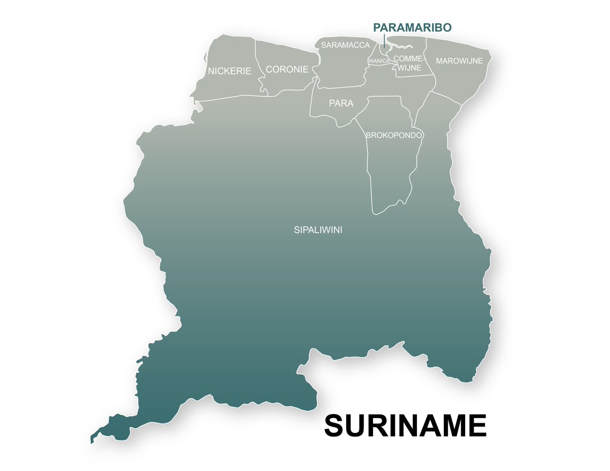 Map of Suriname with The Complete Borders.