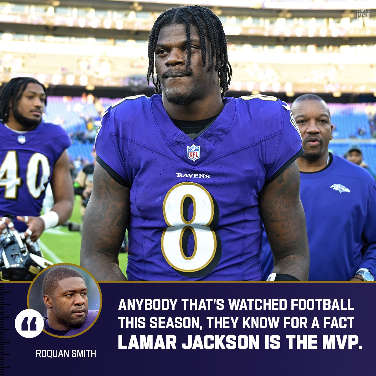 NFL's tweet photo. Roquan Smith knows who his MVP is. Who's yours? 🤔 https://t.co/v28dWa20el