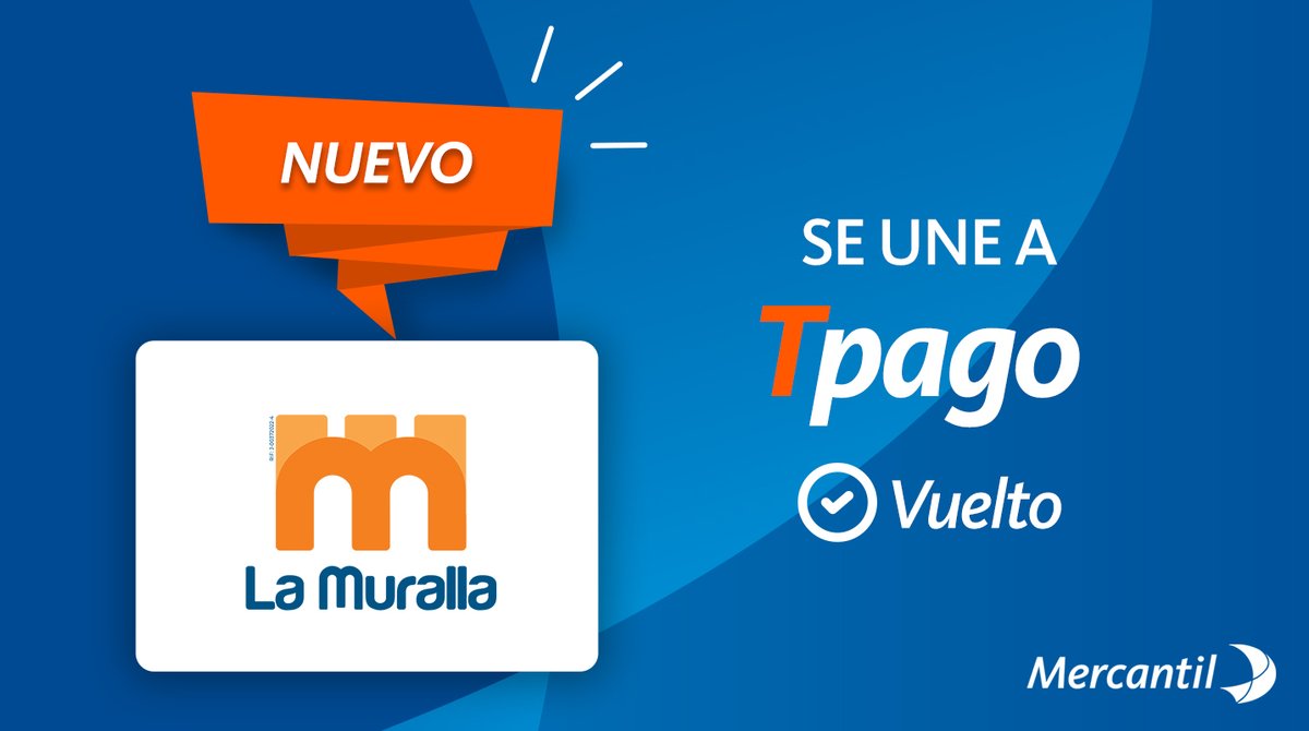 MercantilBanco's tweet photo. @lamuralla_ve forma parte de los comercios afiliados a Vuelto ¡Bienvenido!
Ahora cuando realices los pagos de los productos de consumo masivo en el Automercado La Muralla, podrán darte el vuelto exacto de manera rápida y segura.
#Mercantil #Tpago #LaMuralla #Automercado https://t.co/5mG5MR4PrM