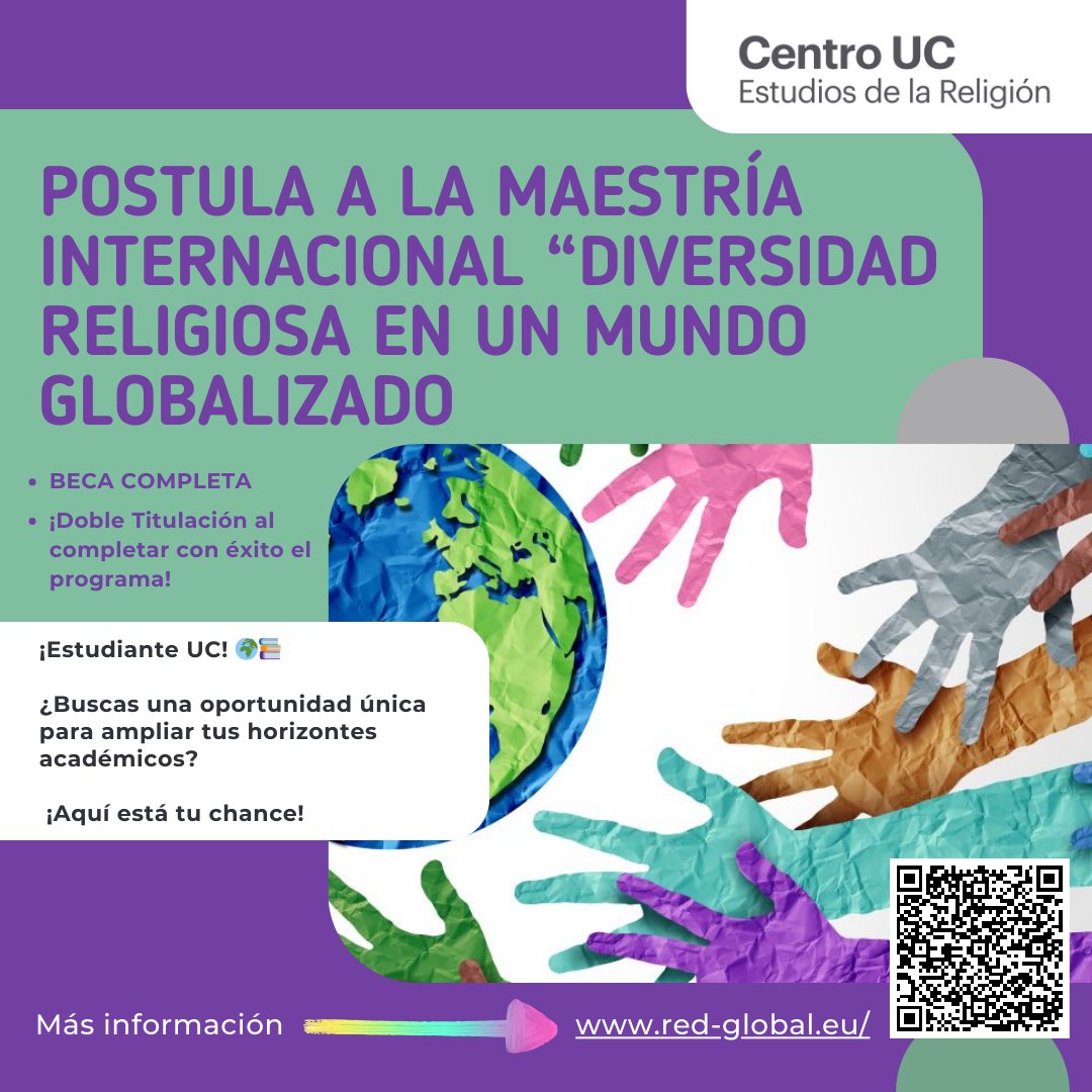 cer_uc's tweet photo. ¡Atención #EstudianteUC! 🌍📚 ¿Buscas una oportunidad para ampliar tus horizontes académicos? 🎓✨La #BecaCompleta para la #MaestríaInternacional "Diversidad Religiosa en un Mundo Globalizado" de la ReD Global está abierta y te está esperando🌐📖 + INFO https://t.co/qufSciftkM https://t.co/vApININgST
