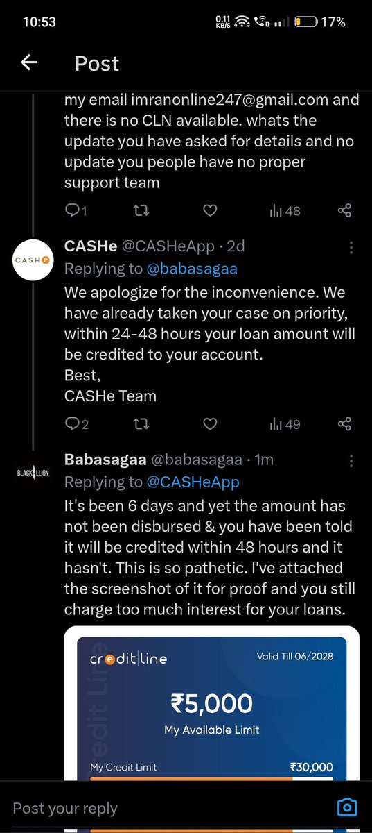 babasagaa's tweet photo. @CASHeApp @RBI @CyberCrimeshyd I've applied for loan on 10th &amp; its 17th day I've not received the loan amount. @CASHeApp don't have proper customer service &amp; whenever I Tweet they reply with wait for 24/48 hours. Its also showing repayment date in calendar without providing loan. https://t.co/1Dxor1dZVY
