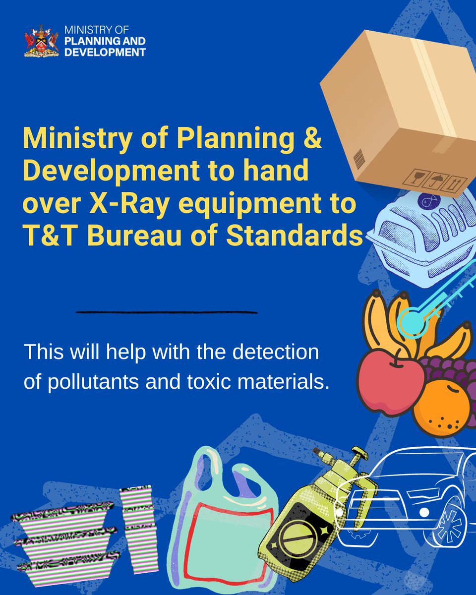 <a href="/PlanningTT/">Min. of Planning, Economic Affairs and Development</a> will hand over X-Ray Flourenscence, XRF, equipment to the <a href="/GOTTBS/">Trinidad and Tobago Bureau of Standards (TTBS)</a> on December 26.
This will help detect pollutants and a host of other harmful chemicals in imports.
This seeks to improve human health in T&amp;T.
More details to come.