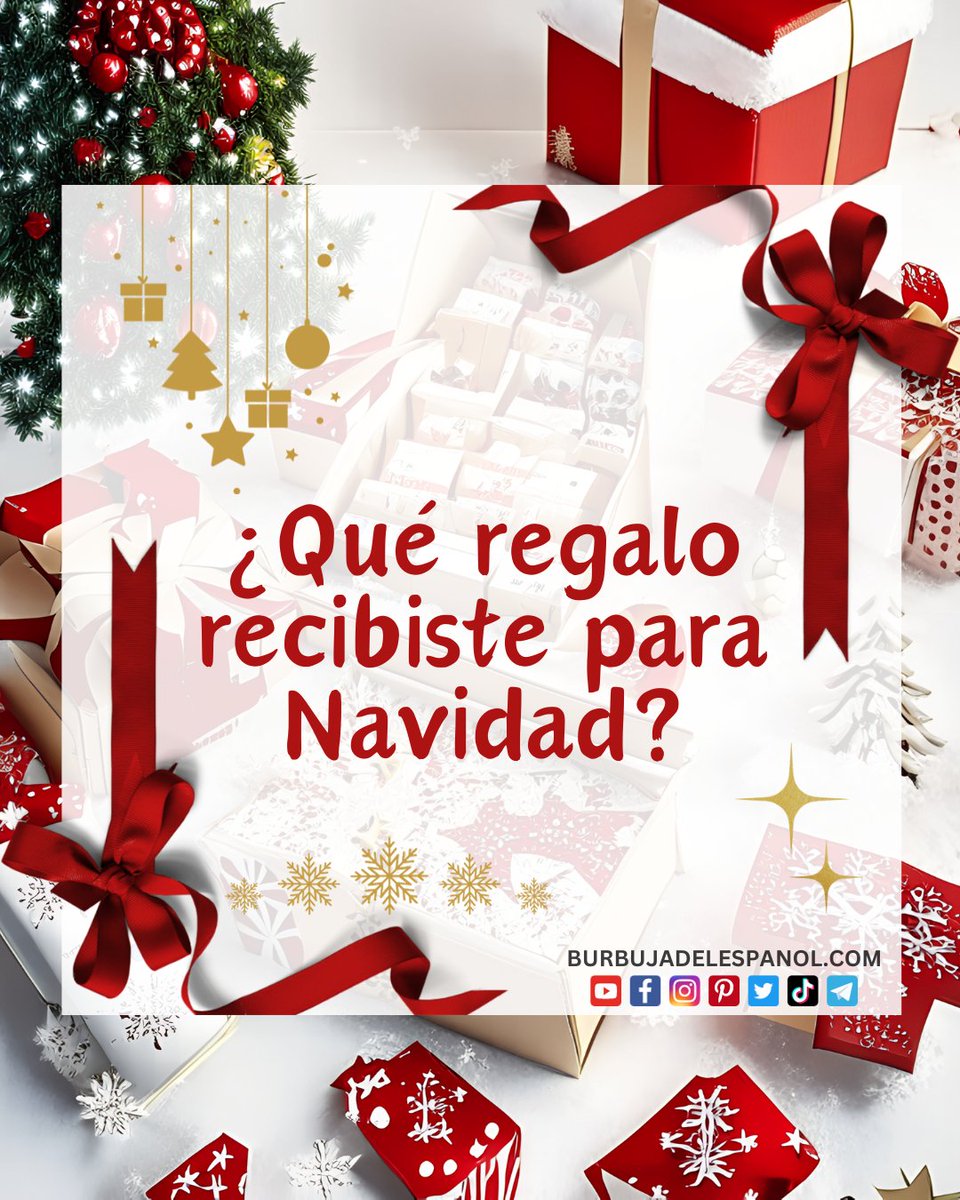 BurbujaEspanol's tweet image. ¿Qué regalo recibiste para Navidad? 🎄

#AprenderEspañol #EspanolParaTodos #MejorarMiEspañol #EspañolLenguaExtranjera #ComprenderEnEspañol #LecturaEnEspañol #VocabularioEnEspañol #GramáticaEnEspañol #PracticarEspañol #HablarEspañol #LeerEnEspañol #EscribirEnEspañol