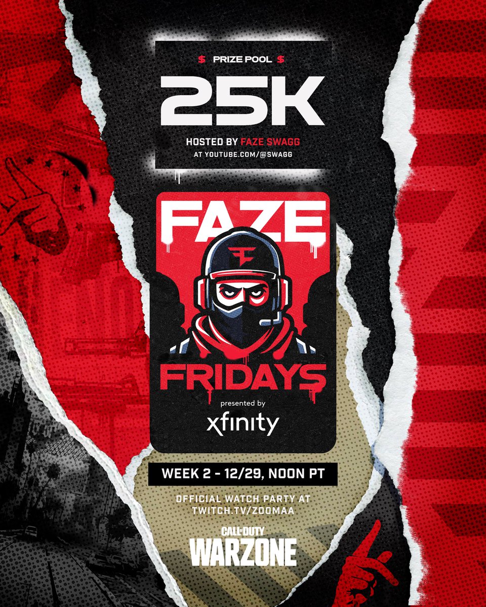 Ready for Round 2?

@Swagg's bringing us back for more FaZe Fridays presented by @Xfinity, going live December 29th with another $25K on the line. Who wants in this time? 

#XfinityPartner | #FaZeUp