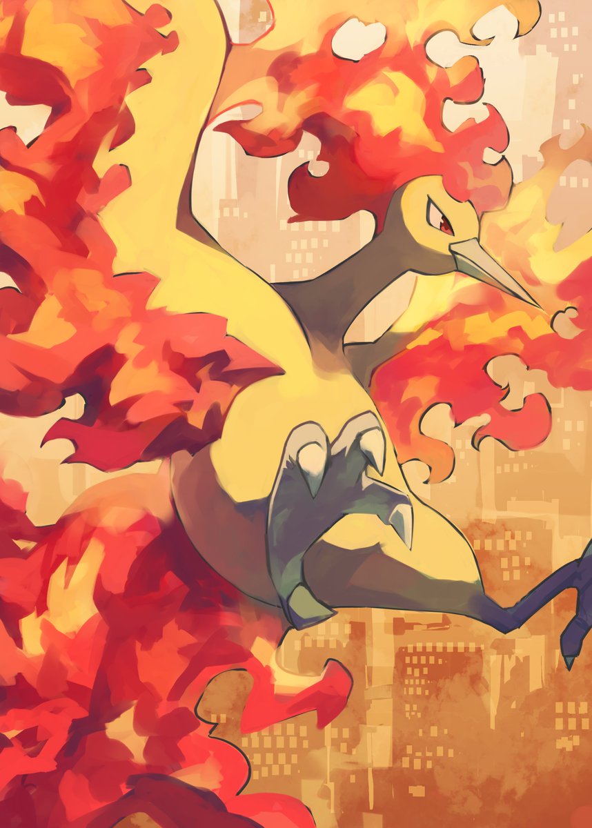 pokemon (creature) no humans solo fire building red eyes bird  illustration images