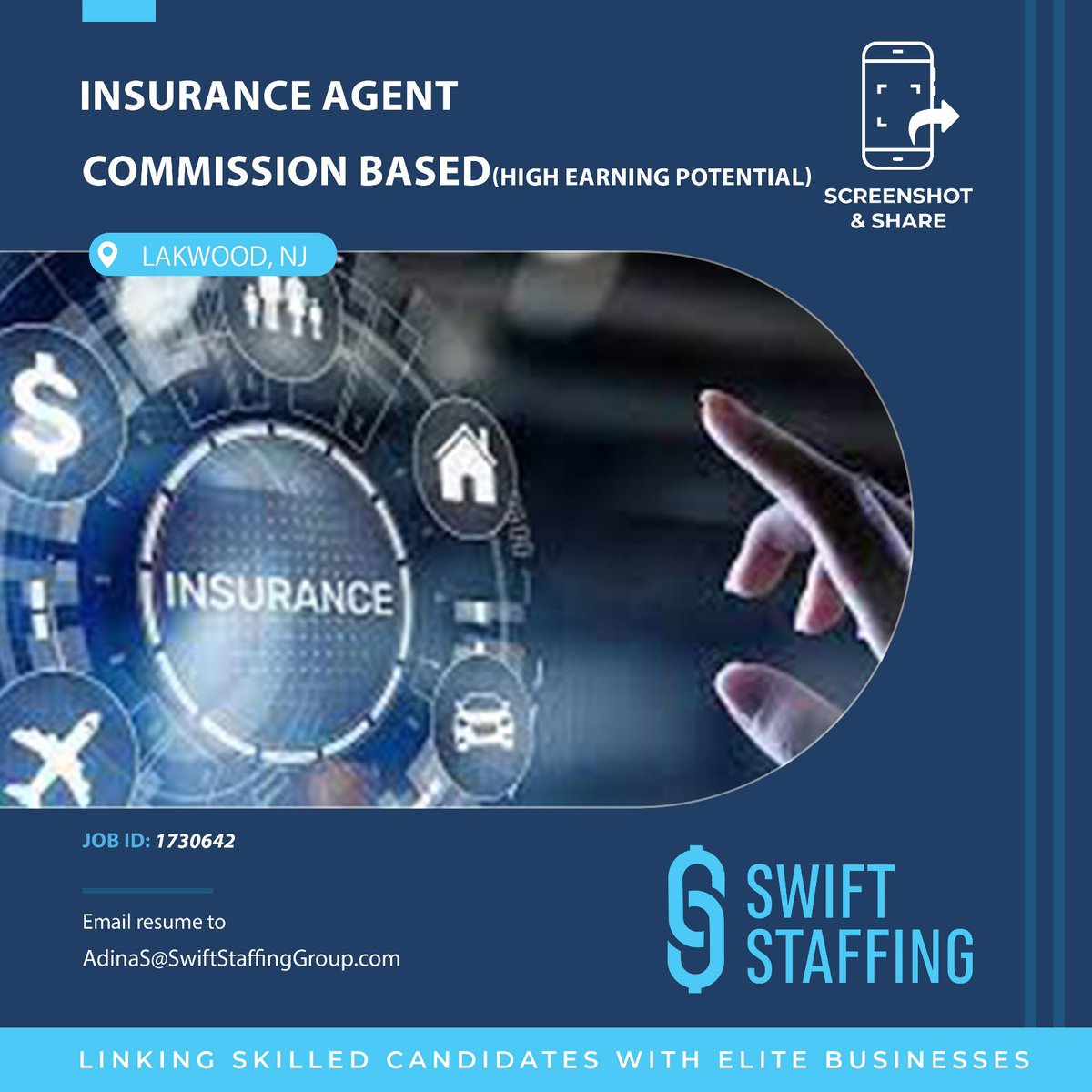 swiftstaffing_'s tweet image. Insurance Agent opportunity in Lakewood, NJ! 🏠💼 Commission-based with high earning potential. Ideal for ambitious individuals ready to hustle and embrace challenges. Email AdinaS@SwiftStaffingGroup.com with subject &quot;Insurance Agent - Lakewood, NJ,&quot; Job ID 1730642