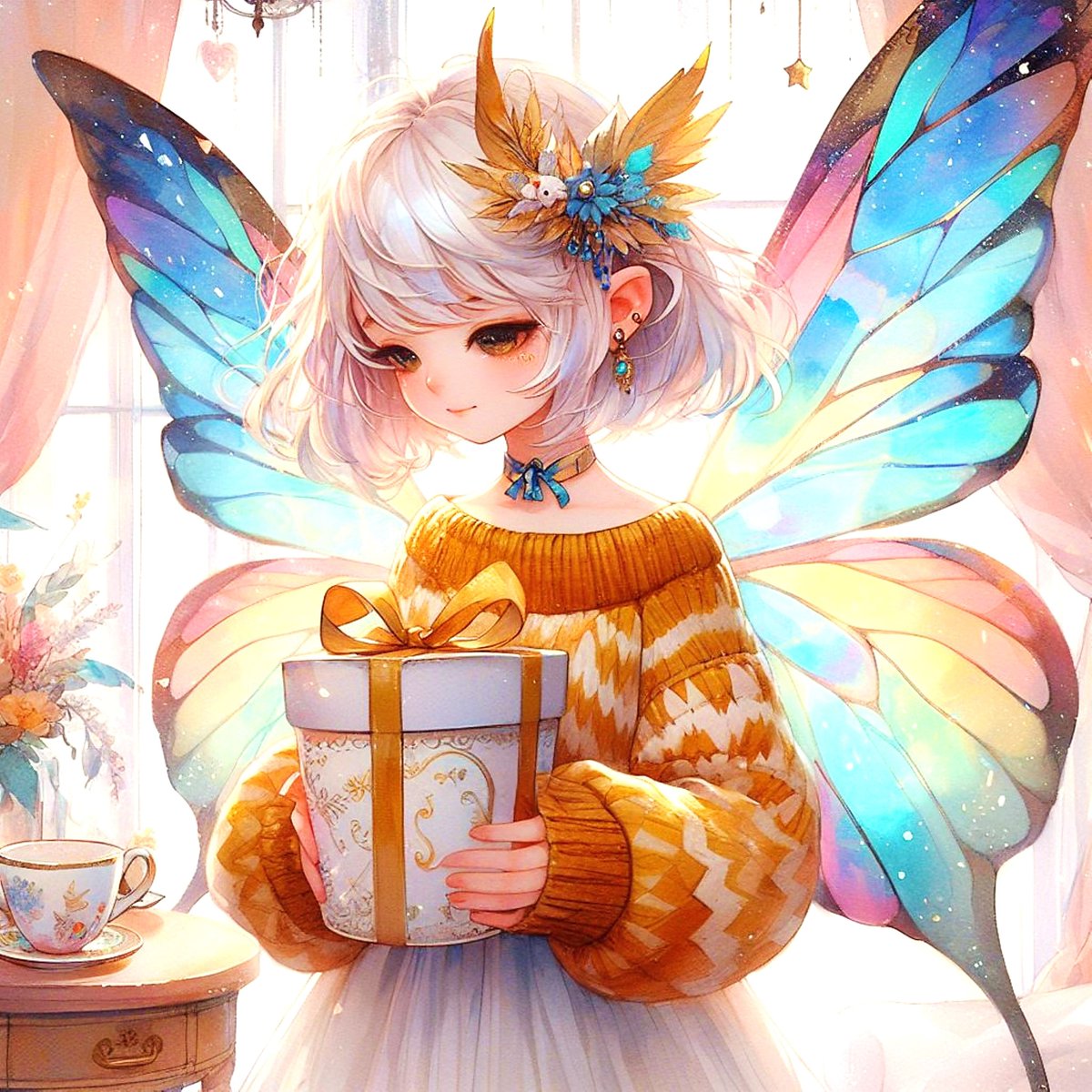 Gift Fairy Illustration Fantasy LTX Wednesday 𝕏 Tips ALT
#AIイラスト #AI妖精部 #妖精 
☀ 水曜日 おはようございます ❤
✨ 妖精 018
　　素敵な 贈り物 ありがとう！
　　お返しです(˶' ᵕ ' ˶) ♥️
🔵 今日も"良い日になりますように"
🔵 "Please have a good day."
✅ ALT に 𝕏 Tips