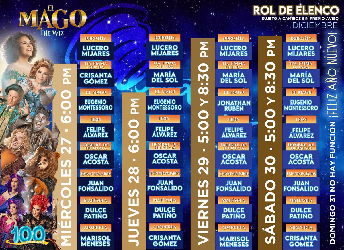 Nuestro rol de elenco.
Los esperamos mañana a las 6:00 PM
Boleros en taquilla y Ticketmaster

ticketmaster.com.mx/el-mago-the-wi…