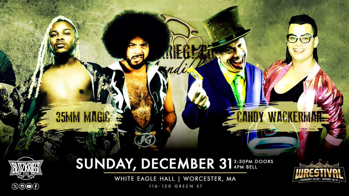 Blitzkrieg! Pro (@blitzkrieg_pro) on Twitter photo ๐กWRESTIVAL UPDATE๐ก
35mm Magic
(@moneydragontv & <a href="/JGeorgeTheMovie/">JG</a> )
vs.
Candy Wackerman
(<a href="/GodDamnCandyMan/">Delightful Dan the God Damn Candy Man</a> & <a href="/KirbyWackerman/">Kirby Wackerman โBLMโ ๐ณ๏ธโ๐TAKE PRIDE๐ณ๏ธโ๐</a> )
Rounds out the card for โMandiblesโ this Sun, at 4:00pm in Worcester, MA!
๐๏ธ: shopiwtv.com/collections/tiโฆ
๐บ: IWTV.live
*LESS THAN 15 FRONT ๐กWRESTIVAL UPDATE๐ก
35mm Magic
(@moneydragontv & <a href="/JGeorgeTheMovie/">JG</a> )
vs.
Candy Wackerman
(<a href="/GodDamnCandyMan/">Delightful Dan the God Damn Candy Man</a> & <a href="/KirbyWackerman/">Kirby Wackerman โBLMโ ๐ณ๏ธโ๐TAKE PRIDE๐ณ๏ธโ๐</a> )
Rounds out the card for โMandiblesโ this Sun, at 4:00pm in Worcester, MA!
๐๏ธ: shopiwtv.com/collections/tiโฆ
๐บ: IWTV.live
*LESS THAN 15 FRONT