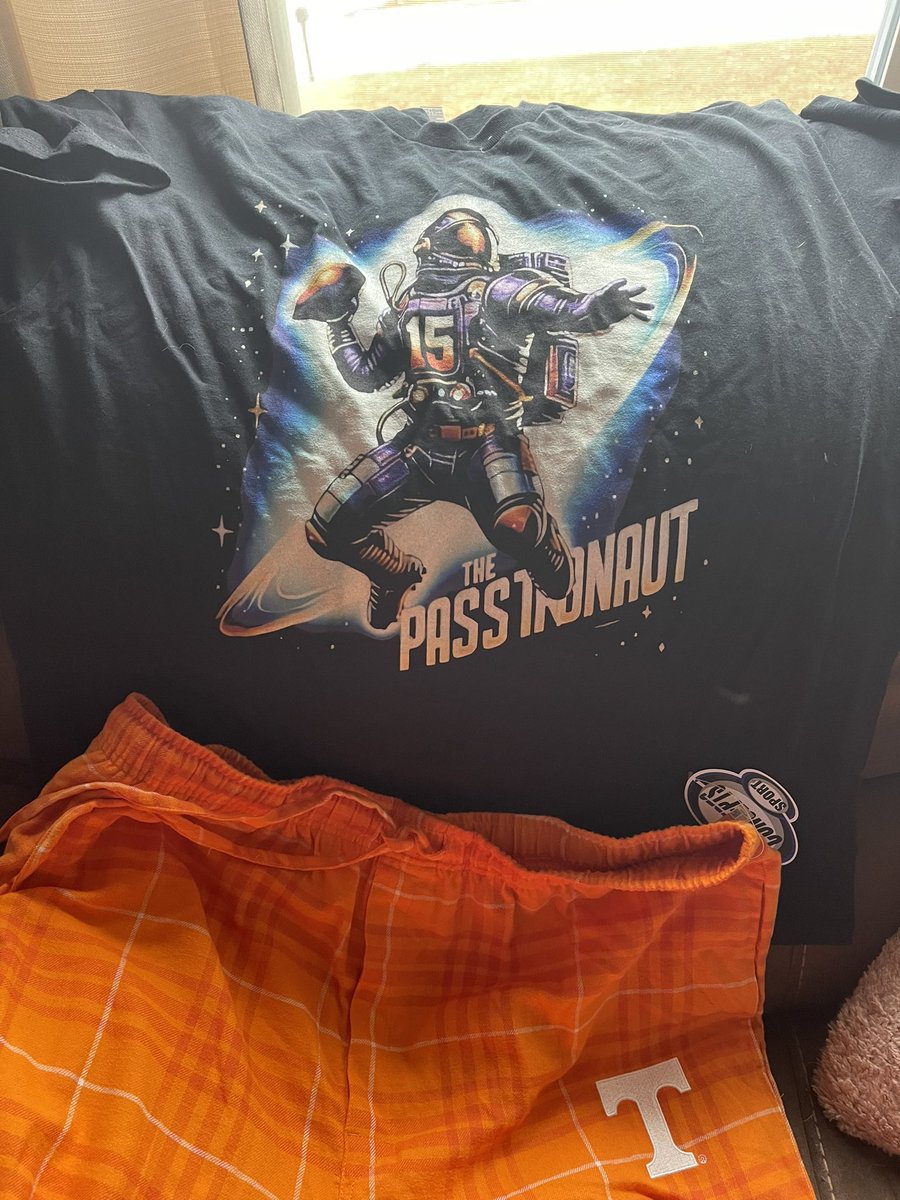 GHRadio_Mavrick's tweet photo. Wife got me the #Passtronaut shirt. Kids got me the #Tennessee pajama pants. I think they did a great job https://t.co/W5J9w4fwxD