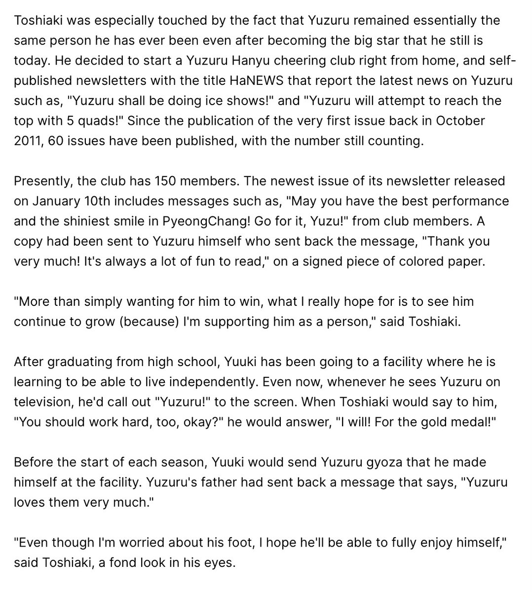 Bringing back this wholesome story🫶
In elementary &amp; middle school, Yuzuru had an autistic friend, Yuuki, who he hung out with in classes, joined on field trips and taught skating to.
Yuuki &amp; his dad remained fond of yuzu, &amp; his dad even started a newsletter to support him💕!