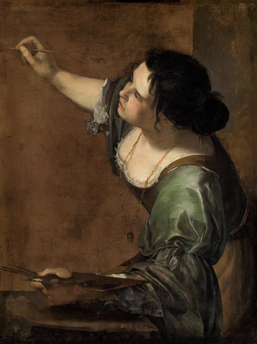 Aretemisia Gentileschi’s painting “Self-Portrait of the Artist as the Allegory of Art” showing a woman painting