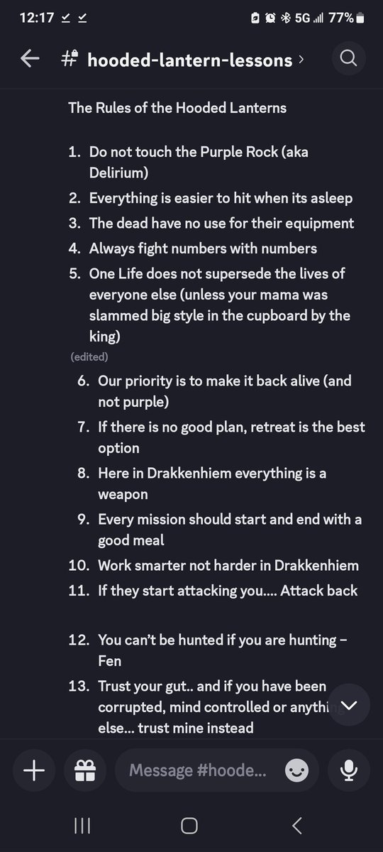WingleTheWizard's tweet photo. @dungeon_dudes I took a note out of Wilhelm's book and wrote *the rules of the Hooded lanterns* first 8 are actual rules and the rest are ones we have learned on the fly! Hope you like them XD https://t.co/YmOq5b3gGk