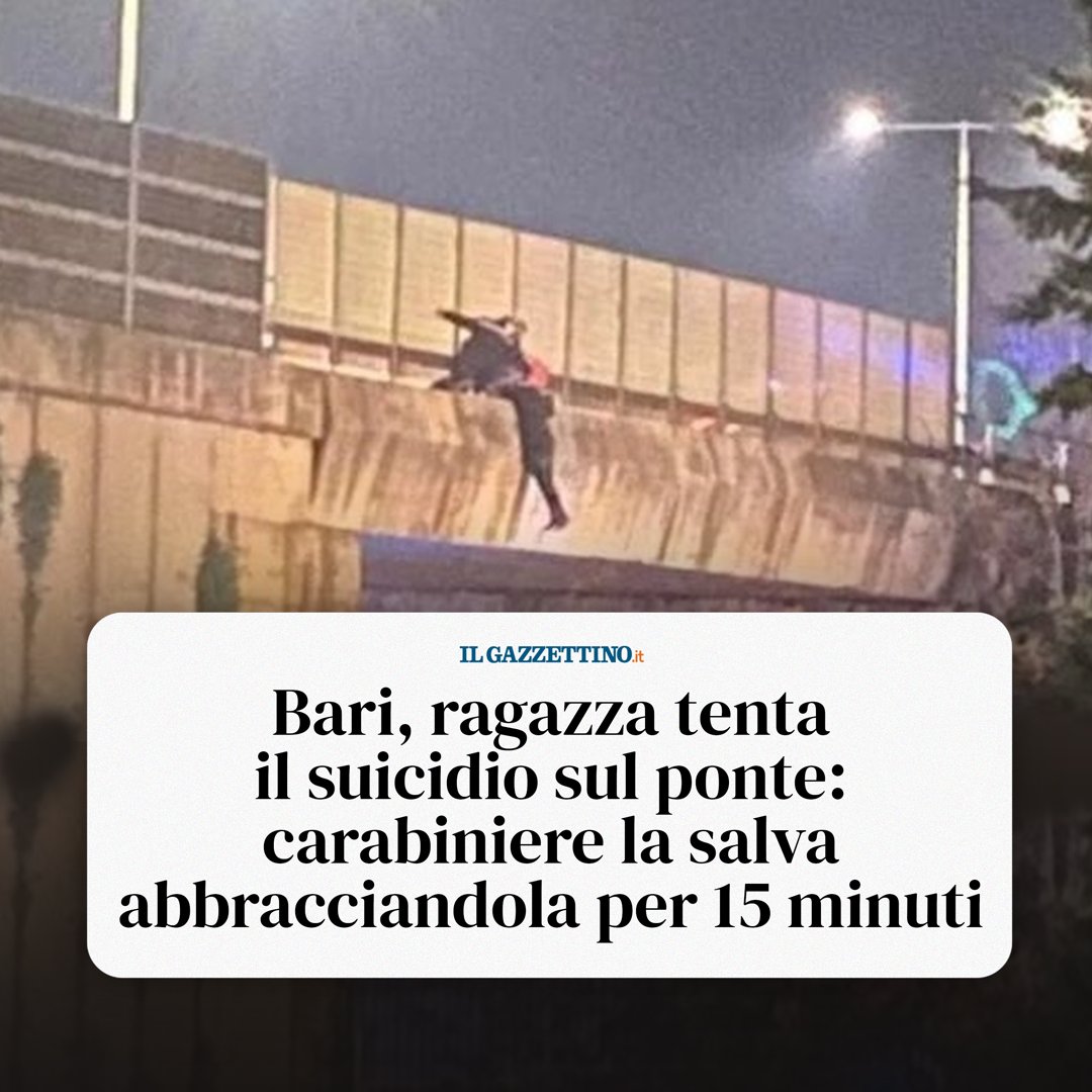 «Può essere mia figlia, non la devo lasciare»: così, grazie alla prontezza di Pasquale e dei suoi colleghi dell’Arma dei Carabinieri, intervenuti per soccorrere una ragazza che voleva togliersi la vita e rimasta a penzoloni nel vuoto sul ponte della Tangenziale di Bari, la