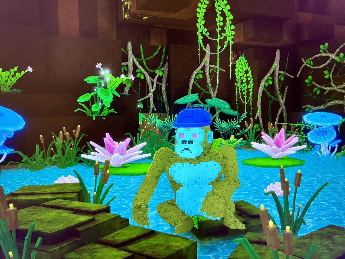 realRoyallady's tweet photo. My Kong spotted lounging in a lily pond like he owns the #ShrineOfKongz place.

 “I came, I saw, I splashed” seems to be his chill mantra for the day. 

Loove my new hot tub #OOH! @CyberKongz https://t.co/R0NPP9CC5y