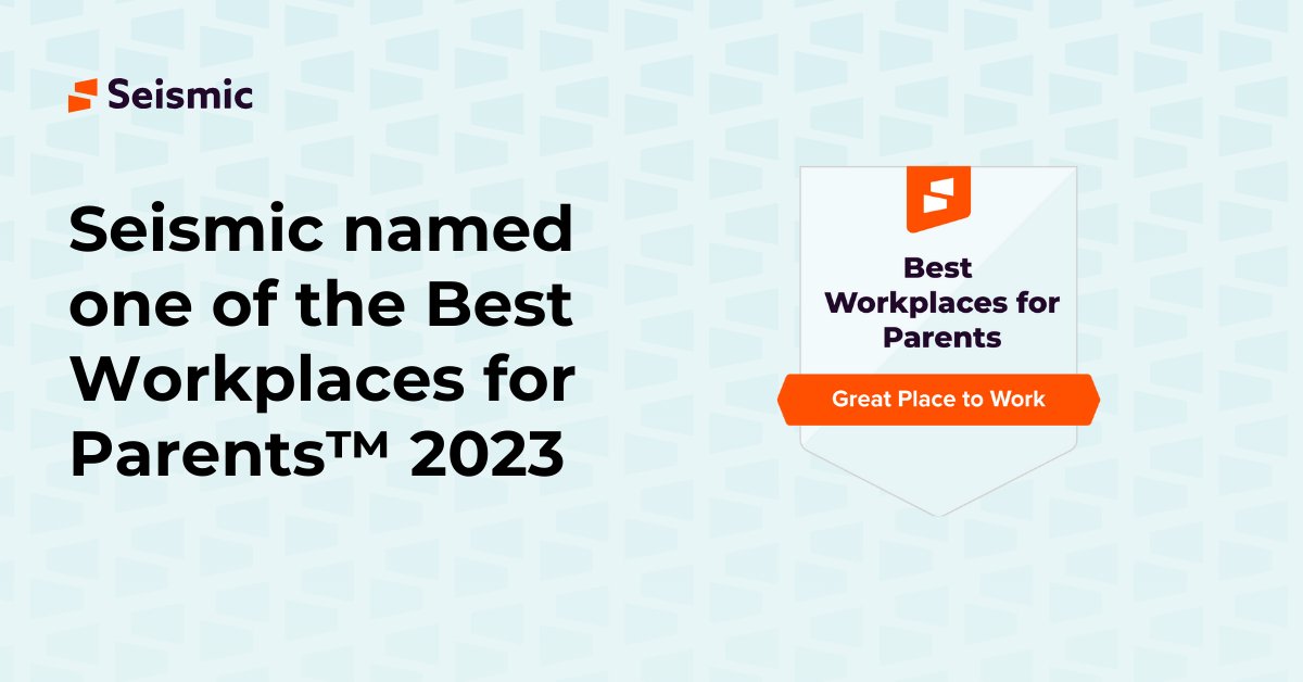 I'm proud to share that Seismic has been named one of Great Place to Work's Best Workplaces for Parents™ 2023! 🧡

For the full list of 2023 winners, visit: bit.ly/47RmwSa

#BestWorkplaces #GPTWcertified