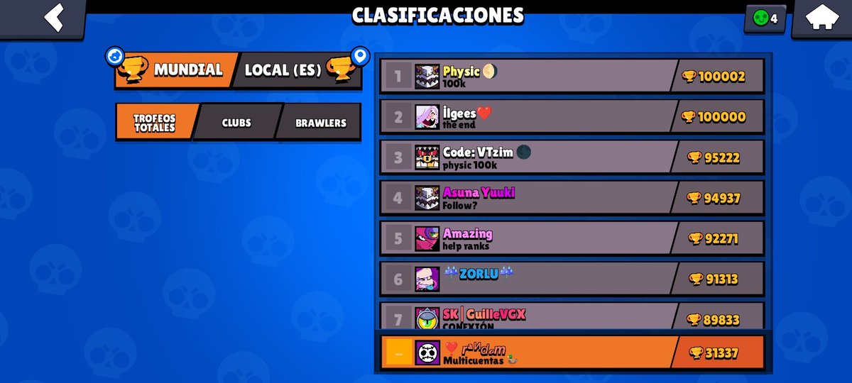 AshClashYT's tweet photo. #1 win trader and cheater gets banned and removed from leaderboards after pushing to 99,000 trophies! 

👏👏👏

Hopefully more of these players get banned because it's ridiculous how so many of them are getting away with it so easily... 

#BrawlStars https://t.co/Lg3kywjDzD