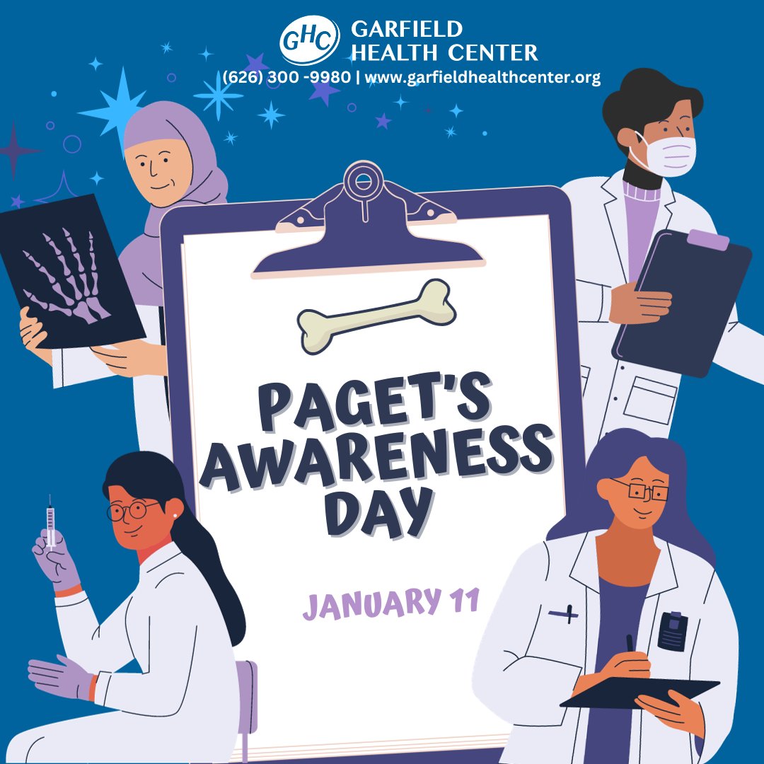 Garfield_HC's tweet photo. Today is Paget's Awareness Day, reminding us of the efforts to continue improving the lives of #pagets disease patients. Paget's disease is a #disease where #bone tissue breaks down and weakens. It's important to care for your bone #health with regular check-ups! 🦴🥰 #ghc https://t.co/Bv3PGTeas5