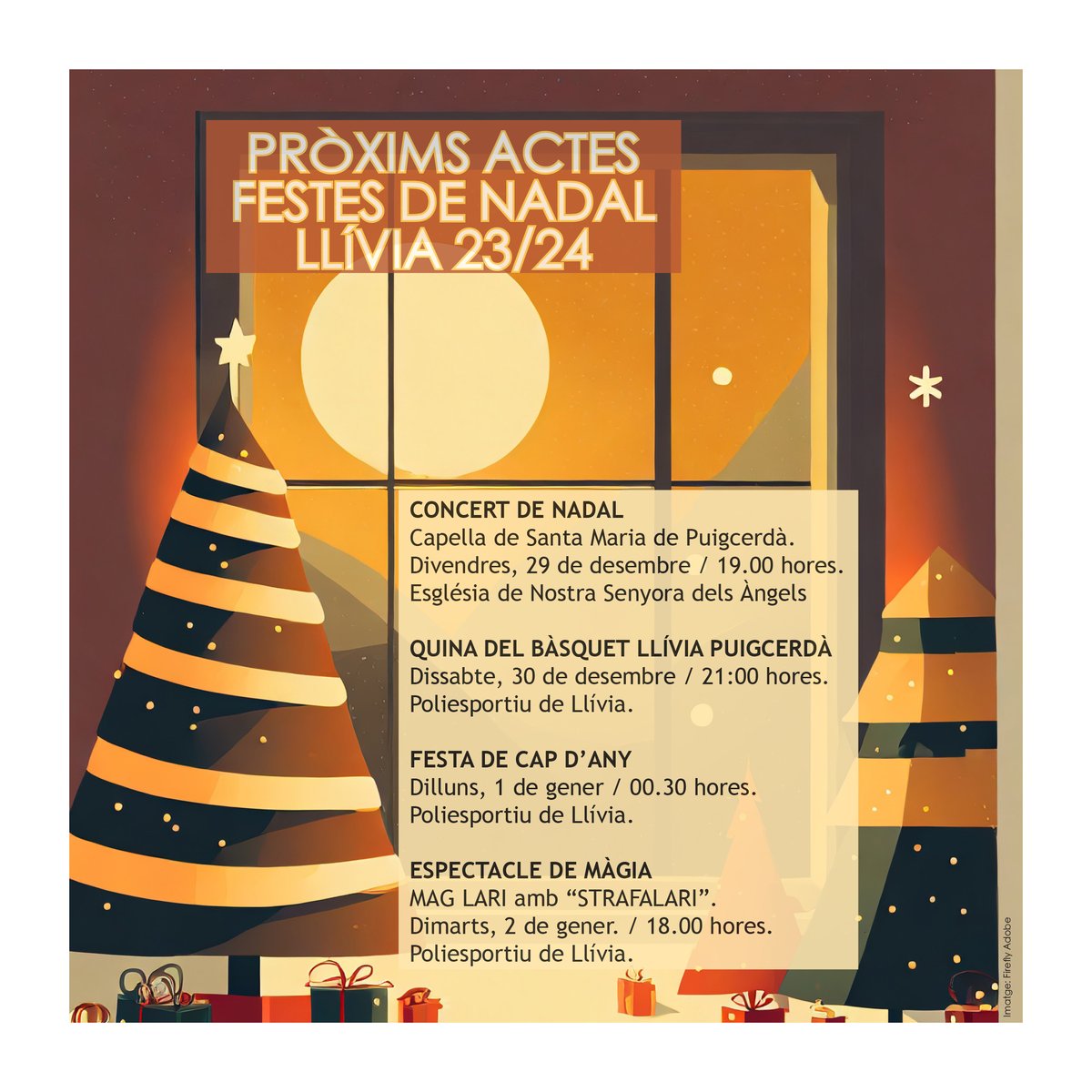 Us recordem l'agenda de Llívia per aquests pròxims dies, des de divendres, 29 de desembre de 2023 fins al 2 de gener de 2024. Concert, diversió, quina, música i ball i la màgia, amb el Mag Lari.