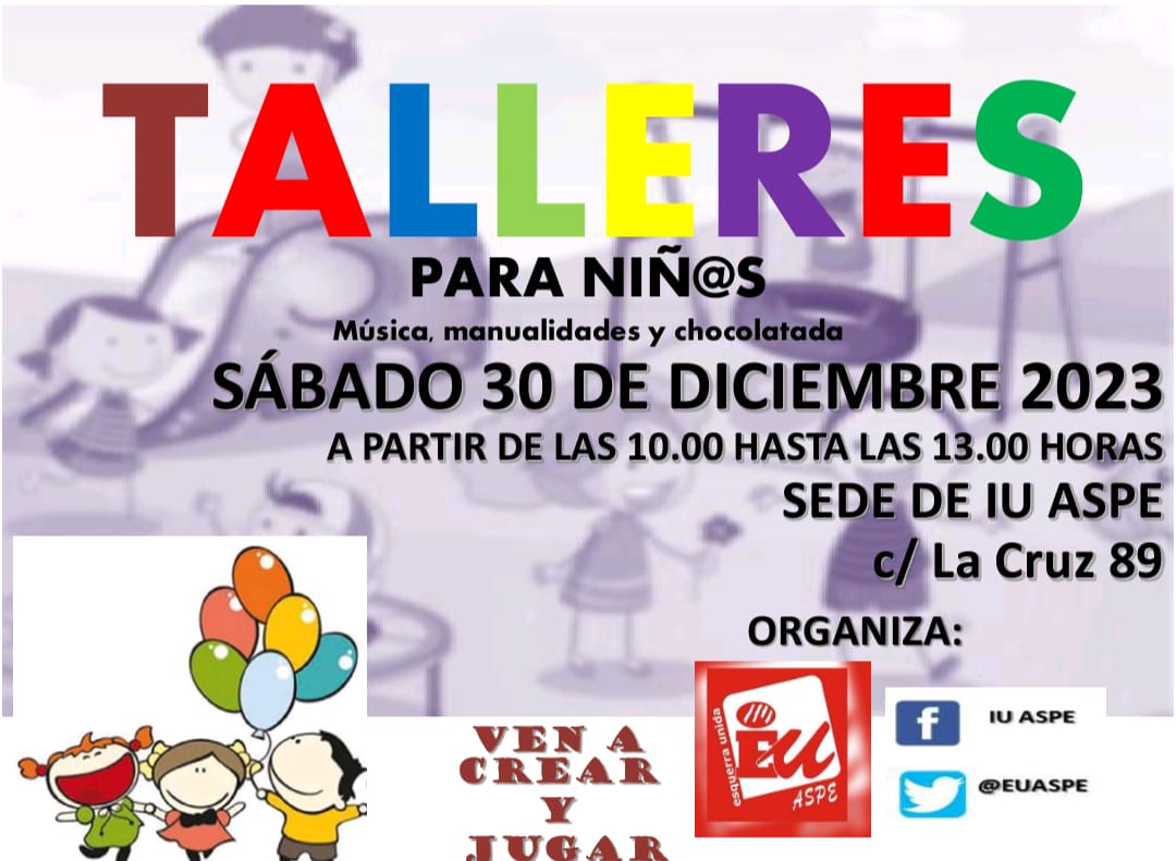 El sábado 30 de diciembre comparte con nosotros la mañana y disfruta de los talleres de manualidades 🎨🖌️, música 🎸🪇 y chocolate ☕ en nuestra sede de 10 a 13 h. Te esperamos ❗❗