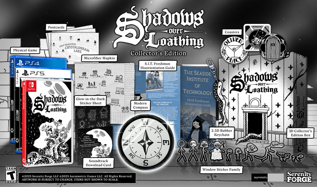 Mobsters, monsters, and mysteries — welcome to Shadows Over Loathing, the shady side of an already black-and-white world. Pre-order your collector's edition, which will include goodies like 🗺️Microfiber Mapkin 🧭Compass 👨‍👩‍👧‍👦Window Sticker Family 🌟And more store.serenityforge.com/products/shado…