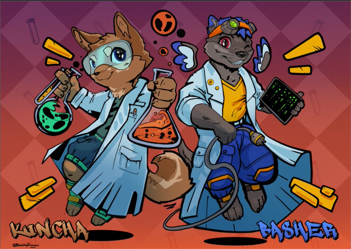 Cute door sign commission for <a href="/FrozenNeroj/">River (aka Neroj)</a>, <a href="/BasherBeta/">BasherBeta</a>. 2 crazy researchers going to <a href="/furvester/">Furvester</a>. Make sure to say hi when you see them and give them best new year hugs!