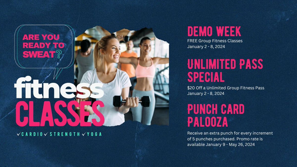 Achieve your fitness goals while having fun! Take advantage of these new-year specials for our upcoming session of Group Fitness. Visit buff.ly/3TxDXmA for more information on our specials.

#groupfitness #caryparkdistrict #fitnessspecials