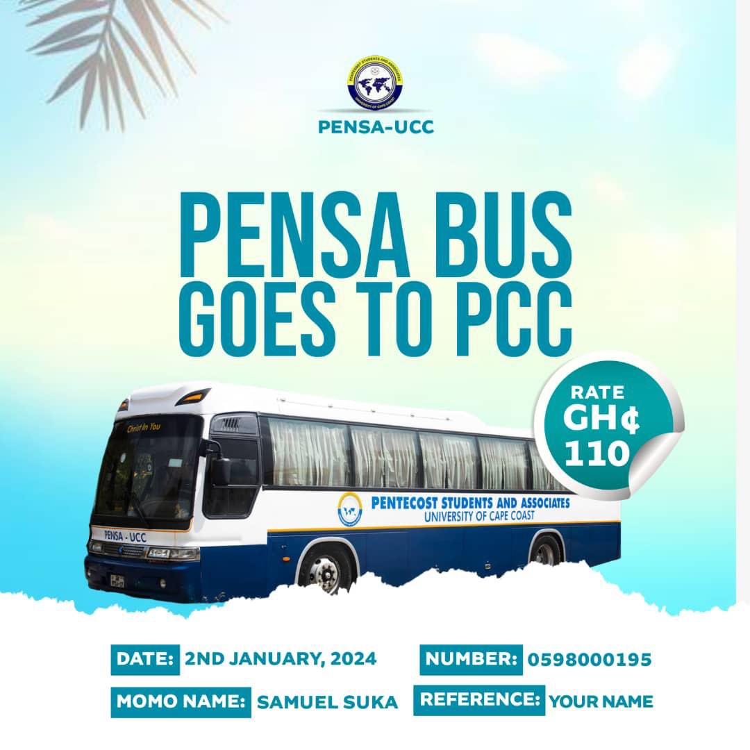 Pensaucc2's tweet photo. Christ In You..!!!!

The PENSA UCC bus goes to PCC to convey all CAPE COAST SECTOR participants to PCC
Secure your spot now at a cool rate of GHS 110.00

 Payment details
 Pay to: 0598000195  (Samuel Suka)
 Amount: 110.00
 Reference: Your name https://t.co/tOBqEsVNhf
