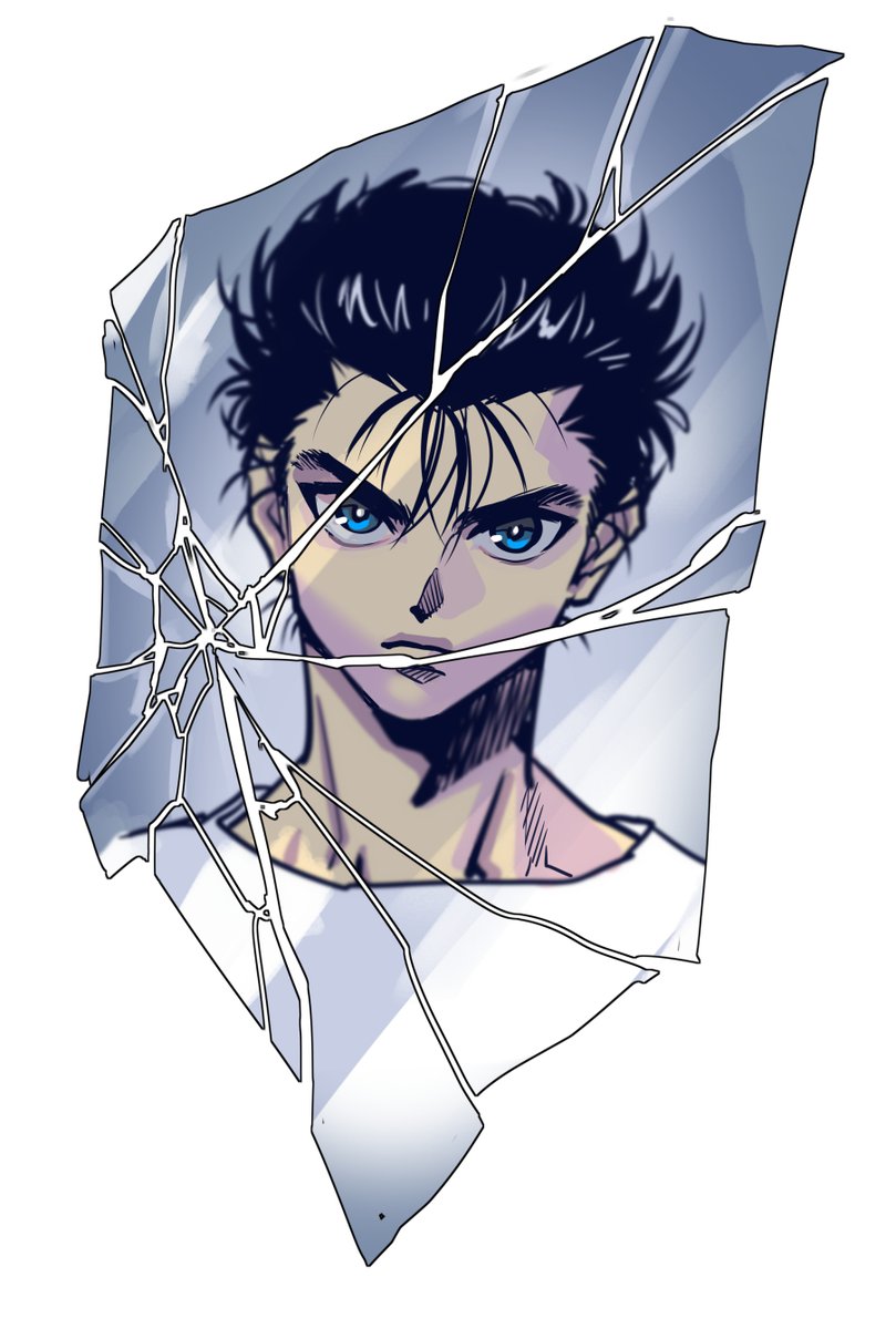 1boy male focus blue eyes black hair solo glass looking at viewer  illustration images