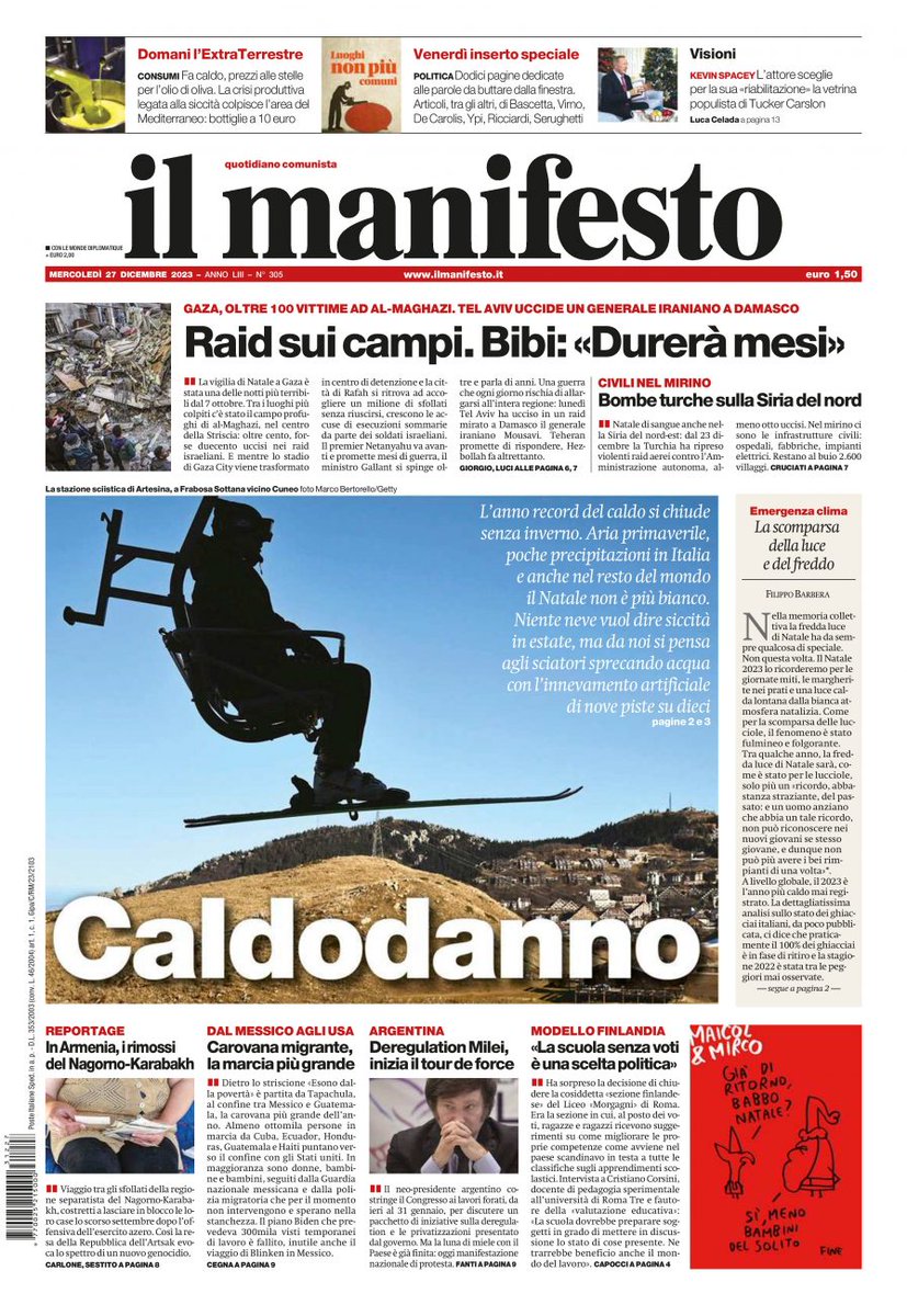 L’anno record del caldo si chiude senza inverno. Aria primaverile, poche precipitazioni e anche nel resto del mondo il Natale non è più bianco. Niente neve vuol dire siccità in estate, ma da noi si pensa agli sciatori sprecando acqua