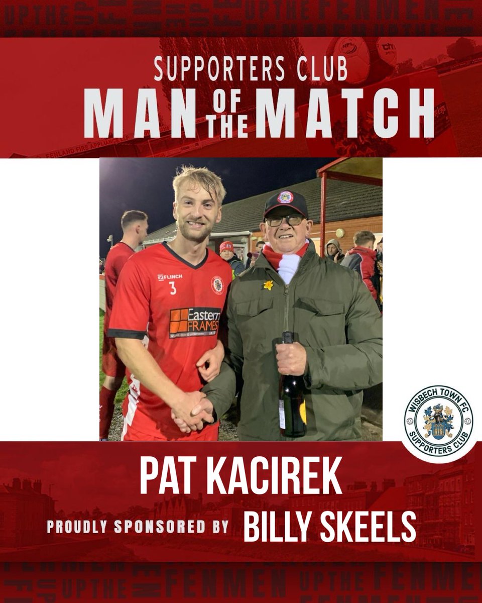 The Supporters Club Man of the Match in this afternoon’s game against Deeping Rangers was Pat Kacirek. 

Pat is pictured with Club Member John Bridges. 

#UpTheFenmen