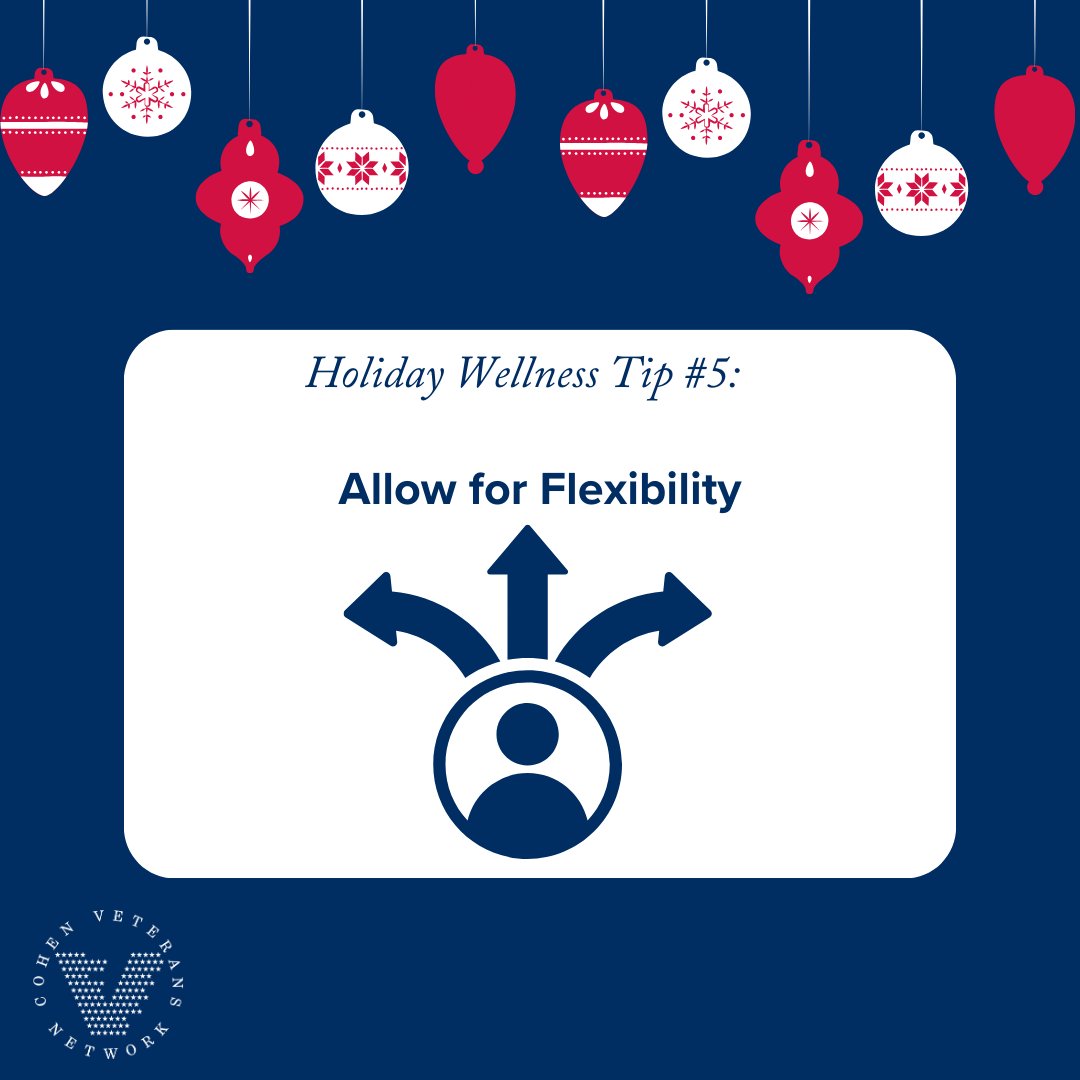 The #holidayseason rarely goes exactly as planned, so have a flexible mindset! Have a campout next to the Christmas tree if you can’t travel, snuggle up to watch holiday movies if someone has to stay home sick, or get outside when an event is cancelled. cohenveteransnetwork.org/12-tips-for-ho…