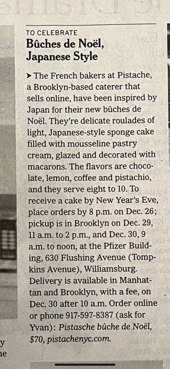 PistacheNYC's tweet image. Last day to order your bûche de Noël for Saturday! 
#NewYorkTimes #foodsection