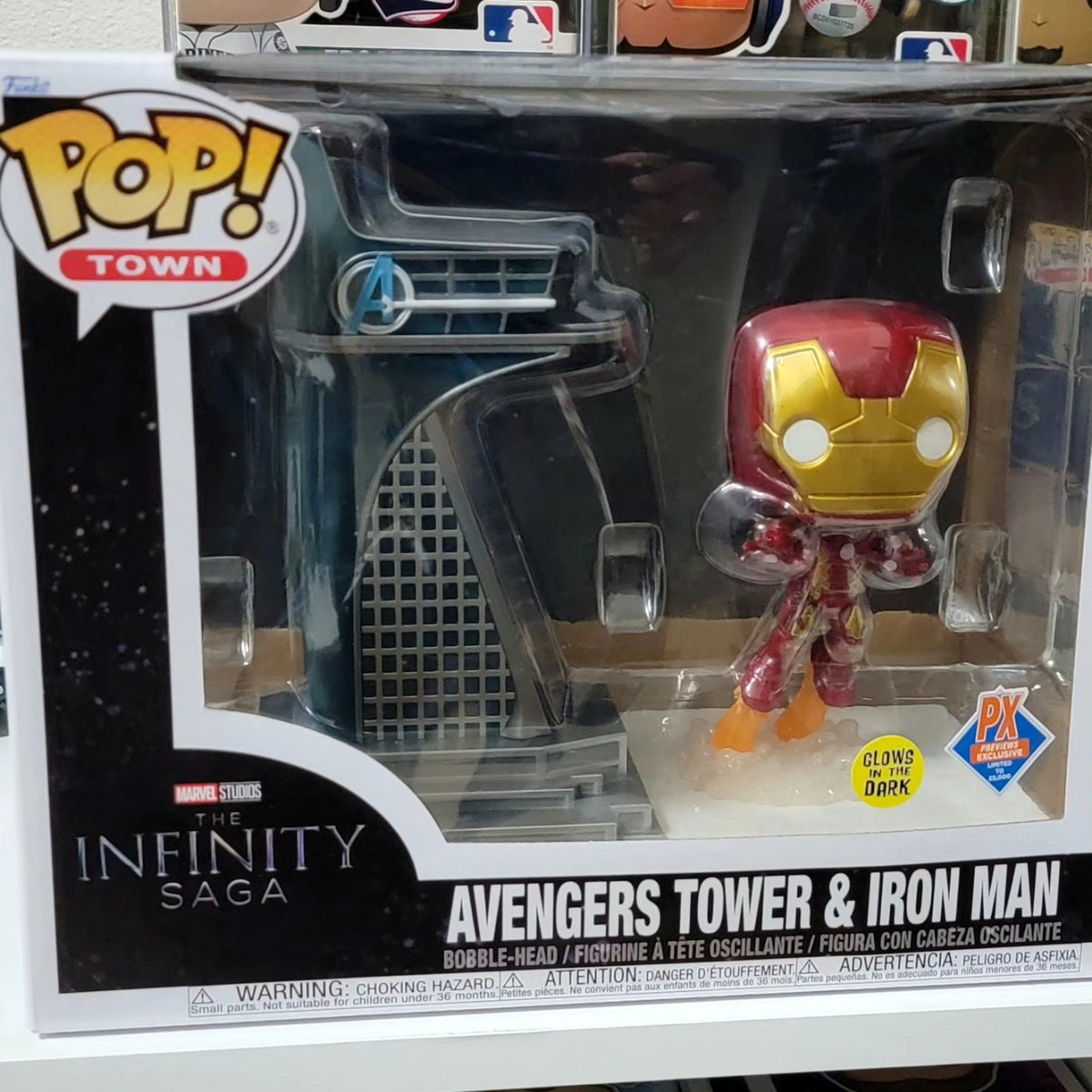 ADriftingNerd's tweet photo. Here's a couple of little better pics of the GITD #PopTown #Avengers Tower and #IronMan. Will share better pics once I get it oob. #FunkoPop #FunkoFamily https://t.co/hp1CvVS2D4