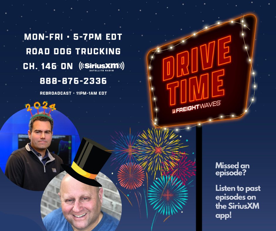 graciemanelafr8's tweet photo. It's almost 2024! 🎇

On tonight's episode of @FreightWaves Drive Time, we explore major themes of 2023 and make predictions for the new year 🥳

Mike Baudendistel reviews 2023 challenges of both CPG companies and the rail industry, while @AlanAdler forecasts what truck technology headlines we may see in 2024 🛒🚛💭

Join us on @SIRIUSXM @RoadDogTrucking by calling 88-88-ROADDOG! 📲

Also, Happy Kwanzaa to our listeners ❤️🖤💚