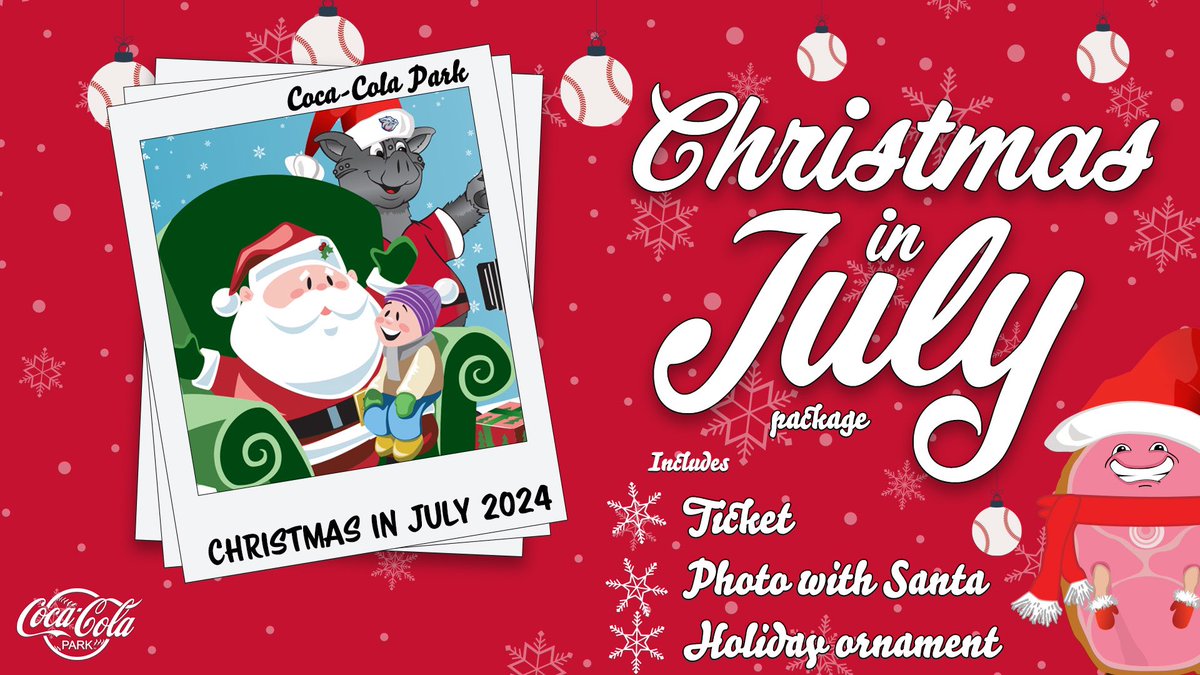 Join us Saturday, July 20 and Sunday, July 21 for a festive weekend as the 'Pigs face the WooSox. Enjoy IronPigs baseball, snap a pic with Santa, and get a holiday ornament! Don't miss this ideal Christmas in July experience! 🎄 🎟: offer.fevo.com/christmas-orna…